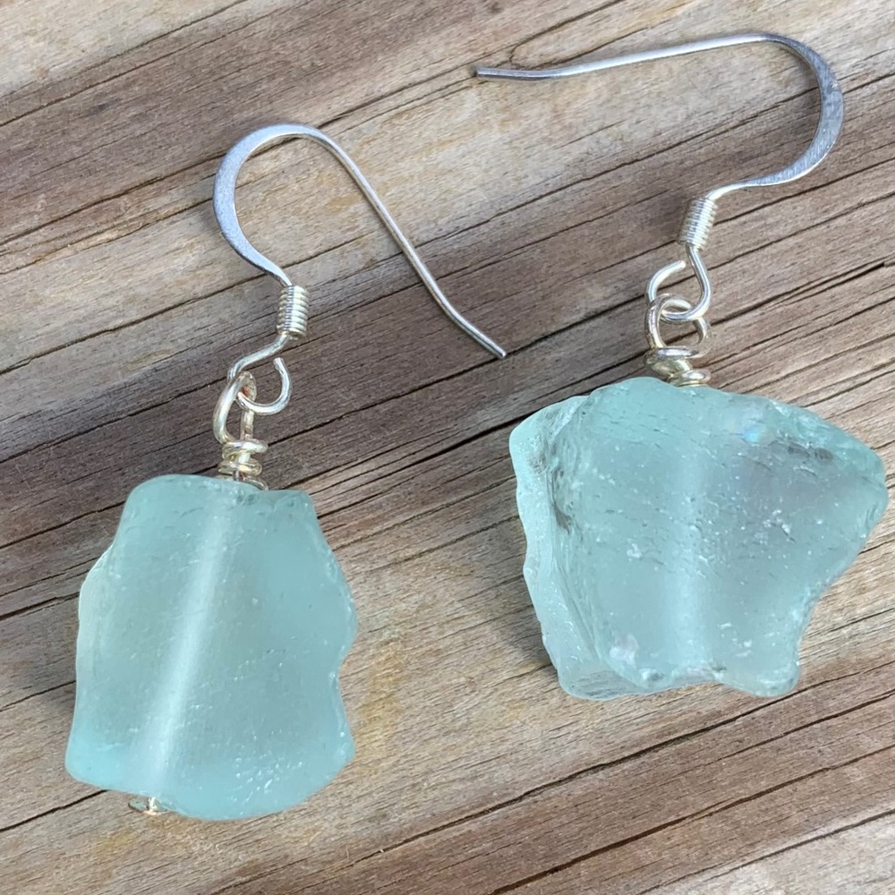 COPY - SOLD Aquamarine Genuine Earrings. Natural ruff cut.Large . - Picture 4 of 6